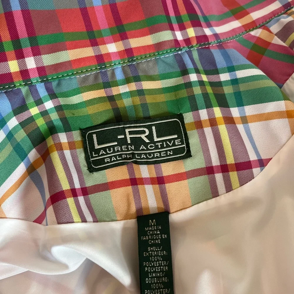 L-RL LAUREN ACTIVE Jacket Ralph Lauren Windbreaker Plaid Pastel - Picture 2 of 11
